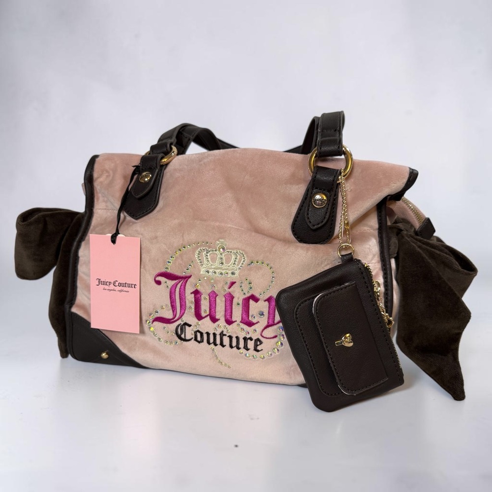 Juicy Couture Dreamy Juicy Tote Dusty Blush Velour Bow Bag Pouch NWT